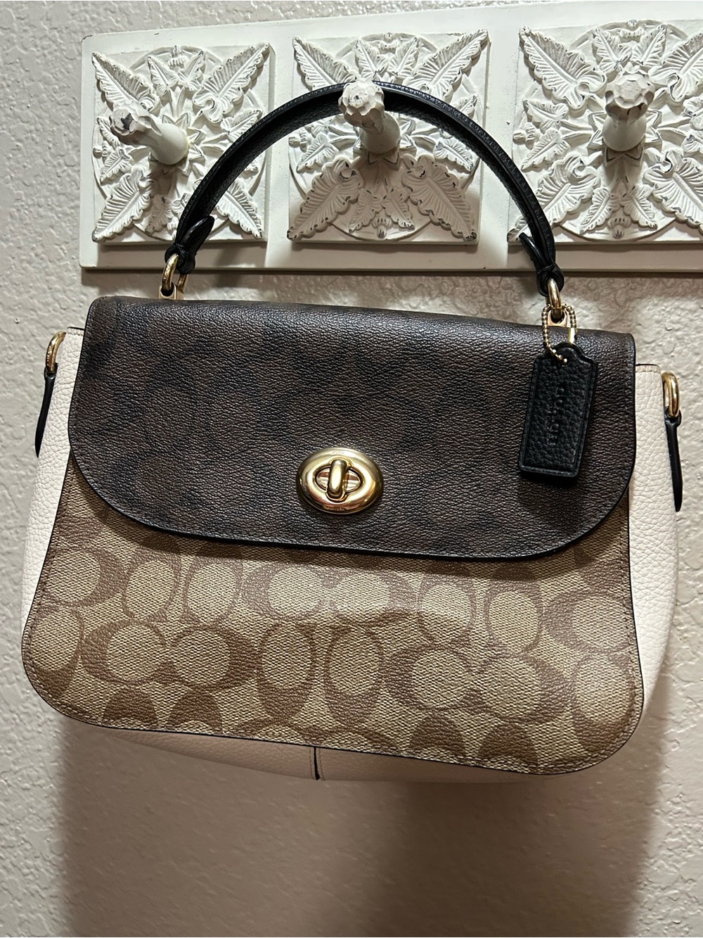 Coach Mini Top Handle Satchel in Brown, Tan, Cream